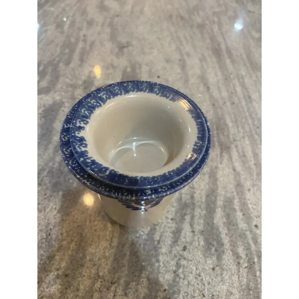 Ceramic & Porcelain Crock, Heart Pattern, Cream/Blue/Red, Round Free Standing
